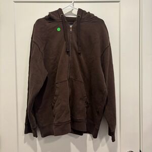 Foot Locker Vintage Y2K XL Brown Full Zip Fleece Hoodie Sweater Athletic